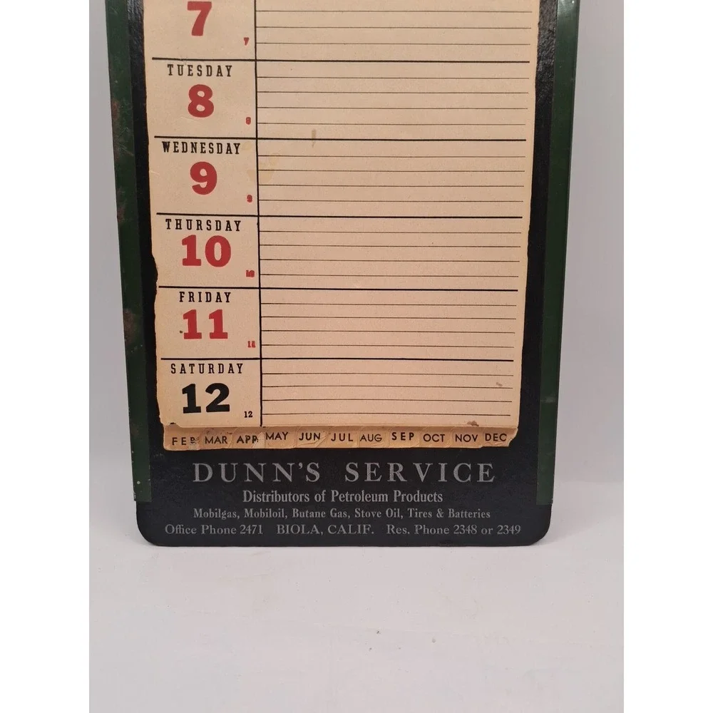 Vintage 1952 Dunna Service Petroleum Products Calender Biola CALIF Advertising